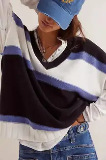 We The Free Free People Tommi Striped Sweater Vest Black White Purple M