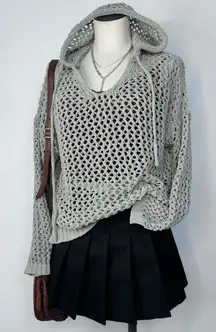 Nicole Miller Open Knit Hooded Sweater Fairycore Fairy Grunge Size Small Beach