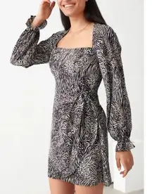 & Other Stories Flowy Leopard Print Mini Dress Puff Sleeves Side Tie Skirt 4