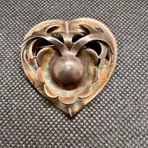 RARE Vtg Taxco Mexico Heart Flower Sterling Silver 925 Pin Brooch Signed Marked