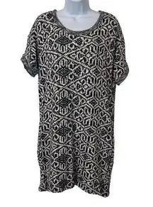 Dee Elle EUC Blue White Nordic Abstract Print Short Sleeve Sweater Dress Tunic S