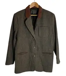 Vintage Express Compagnie Internationale Wool Blazer with Leather Collar Size L