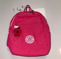 Kipling Ferris Nylon Backpack Flashy Pink & White With Monkey Key Chain NWT