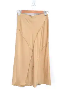 Vince Raw Bias Cut Satin Silk Slip Midi Skirt in Gold Tan Women's XS