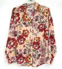 Express The Portofino Shirt Slim Fit Peachy Pink Floral Long Sleeves Size M