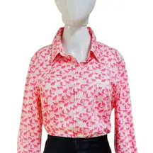 GAP | Neon Pink Women’s Boyfriend Button Down Shirt Cat Lady | L