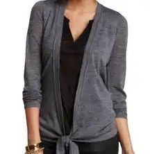 Vertigo Paris Gray Wrap Tie Front Merino Wool Open Front Cardigan Sweater M NWT