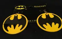 VTG DC‎ Comic 1964 Rosecraft Black Yellow Bat Symbol Batman Metal Earrings