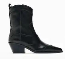 NWT Zara WOMEN HEELED LEATHER COWBOY ANKLE BOOTS ELASTIC GORING Size 8