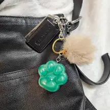Handmade Beautiful Beacon Resin Green Paw with Tan Fluff Purse Charm Key Chain