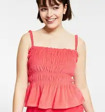 NWT Bar III Women's Square Neckline Terry Ruffled Smocked Watermelon Punch Xl