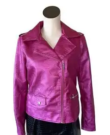 NWT BACCINNI Metallic Faux Leather Pink Shiny Biker Moto Jacket  Blazer