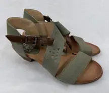 Miz Mooz New York City Cienna Sage Green Leather Cutout Ankle Strap Sandals 9.5