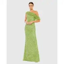 Mac Duggal  NWT Sequined Drop Shoulder Trumpet  Gown in Key Lime Size 10