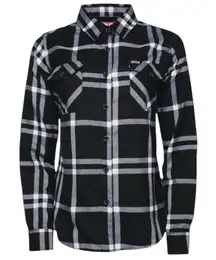 DIXXON Women’s Decade Flannel Shirt Plaid Black White Large NWOT