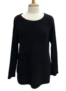 ANINE BING Oversized Chunky Ribbed Knit Pullover Sweater Boat Neck Black size XS