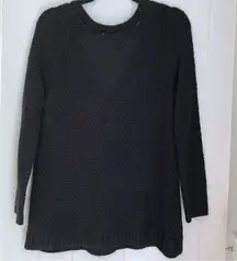 Soft Wool Mohair Blend V-neck Back Sweater Waffle Knit Top Long Sleeves Casual