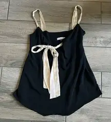 CHANEL Camisole Black Cream Tie Front