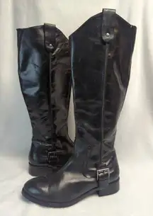 Seychelles Black Leather Zip Knee High Riding Boots Women's 7 Western Buckle‎