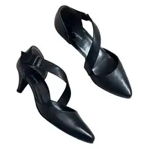 Paul Green Sz 7.5 Black Leather D'Orsay Nicki Pump Low Kitten Heel Pointed Toe