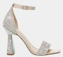 Betsey Johnson Dani Evening Sandals 7 Ankle Strap Rhinestone Sparkle Heels Glam