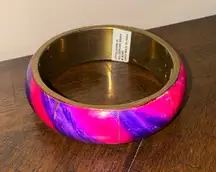 Bone & Brass Bangle Pink and Purple Colored Striped‎ 2.75”x1”