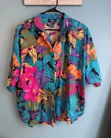 Michele Leslie of California Vintage Tropical Bird Floral Button Down Shirt