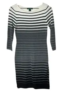 Lauren Ralph Lauren Sweater Dress Lightweight Size XS Striped‎ Gray White Black