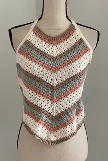 Guess Crochet Knit Halter Top Medium Chevron Boho‎ Chic Festival Y2K Hippie