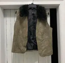 NWOT Genuine Leather Vest with Fur Collar