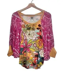 Ivy Jane floral multi‎ print dolman sleeves peasant boho top M