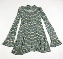 Free People Ziggy Zig Zag Knit Bell Sleeve Tunic Swing Pullover Sweater Dress S
