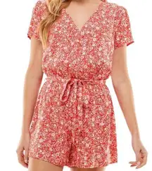 BEBOP Red/Pink Womens Juniors Floral Print Surplice Romper w/ Tag, XL