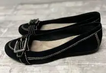 Tommy Hilfiger suede leather Buckle black flats slip on  shoes sz 7M