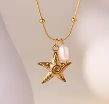 Gold Starfish & Pearl Pendant Necklace | Stainless Steel, Non-Tarnish, Beachy Layering Jewelry