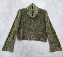 Charlotte Ruse Green Turtleneck Crop Chenille Flare Sleeve Y2K VTG Sweater Small