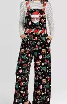 love on a hanger Christmas Cat Velvet Jumper Overalls XS