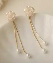 Faux Pearl Flower Tassel Gold‎ Plated Earrings Alloy Dangle Jewelry Accessories