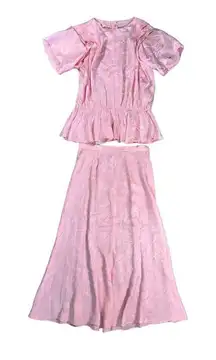 vintage 100% silk baby pink two piece matching skirt set princess cottage core 8