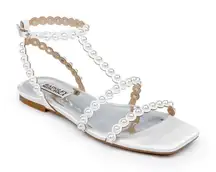Badgley Mischka Cami Pearled Gladiator Flat Sandal