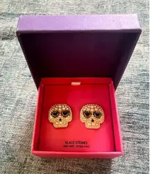 NIB! Piper K Sugar Skull Faux Pearl Glass Rhinestone Earrings