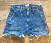 MOTHER Frayed Hem Jean Shorts in Blue
