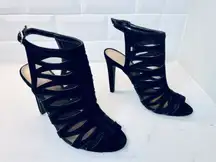 Strappy Ankle Strap Black Heel Shoe sz 6