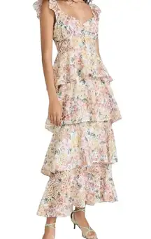 En Saison Presley Midi Dress Tiered Skirt Floral Embroidered M Ruffle Cottage
