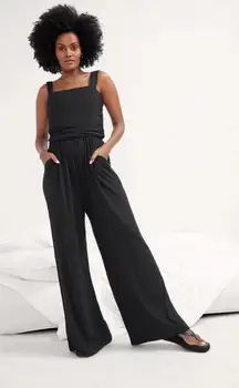 Hatch On The Go Black Maternity Nursing Square Neck Wide Leg Jumpsuit Sz L