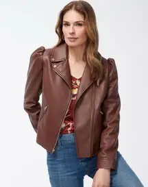 NWOT CHICO’s Faux Leather Cropped Moto Jacket In Chocolate Brown