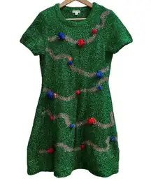 Love & Let Love Green Tinsel Christmas Tree Light Up Dress Size Medium