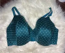 Cacique hunter green polka dot lightly lined full coverage sz 44DDD