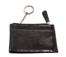 💙SALE 3/$25 COACH BLACK LEATHER ZIPPERED COIN PURSE ID KEY CHAIN WALLET