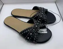 NWT Studded H-Band Slide (WW) Torrid flat sandals black size 10 Wide E7